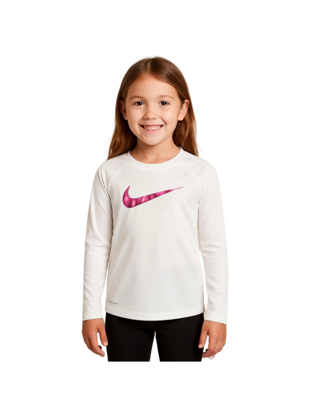 Nike Swim Youth XL Rash Guard White Pink Swoosh Long Sleeve Dri-FIT UPF 40 NWT